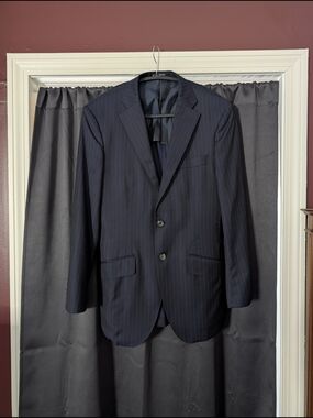 RICHARD JAMES SAVILE ROW Bespoke Wool Pinstripe UK Men's Navy Sport Coat 36R